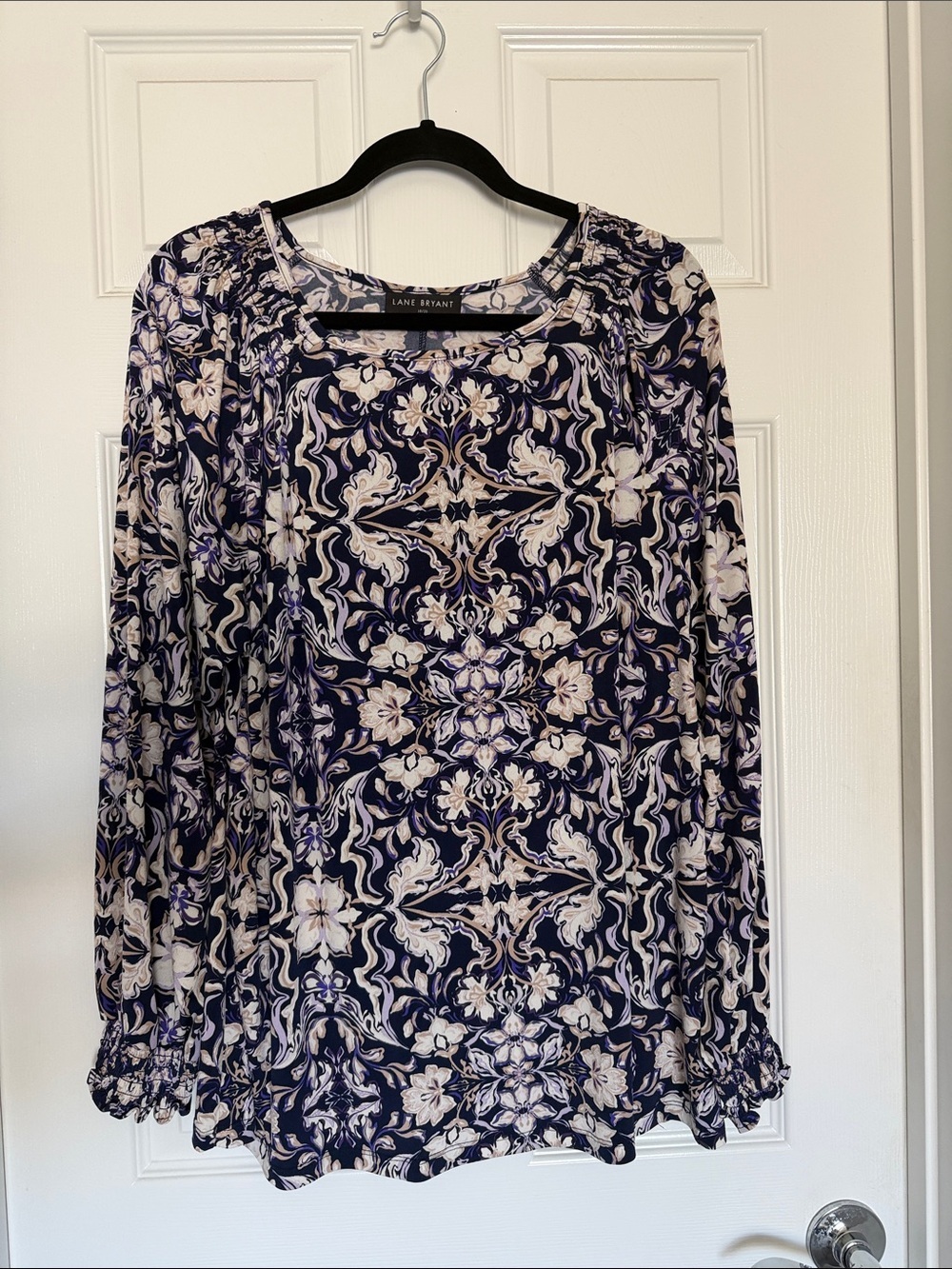 Lane Bryant Purple and Cream Floral Long-Sleeve Blouse